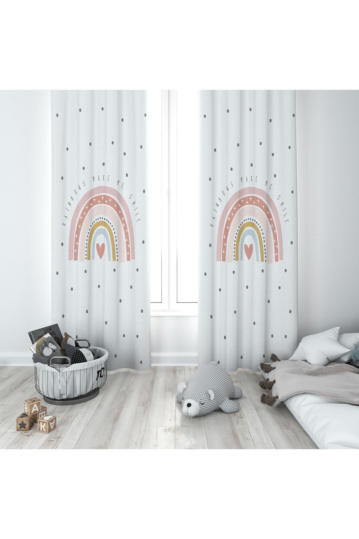 Lolla Rainbow Patterned White Curtain 166 1