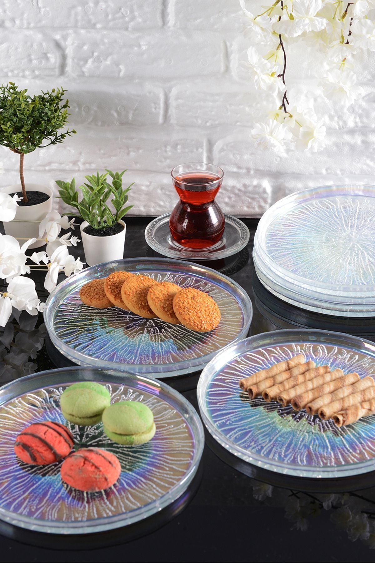 ANGDESIGN Angdesign Paris Glass Cake-Dessert Plate Set of 6 Transparent Lustrous 3