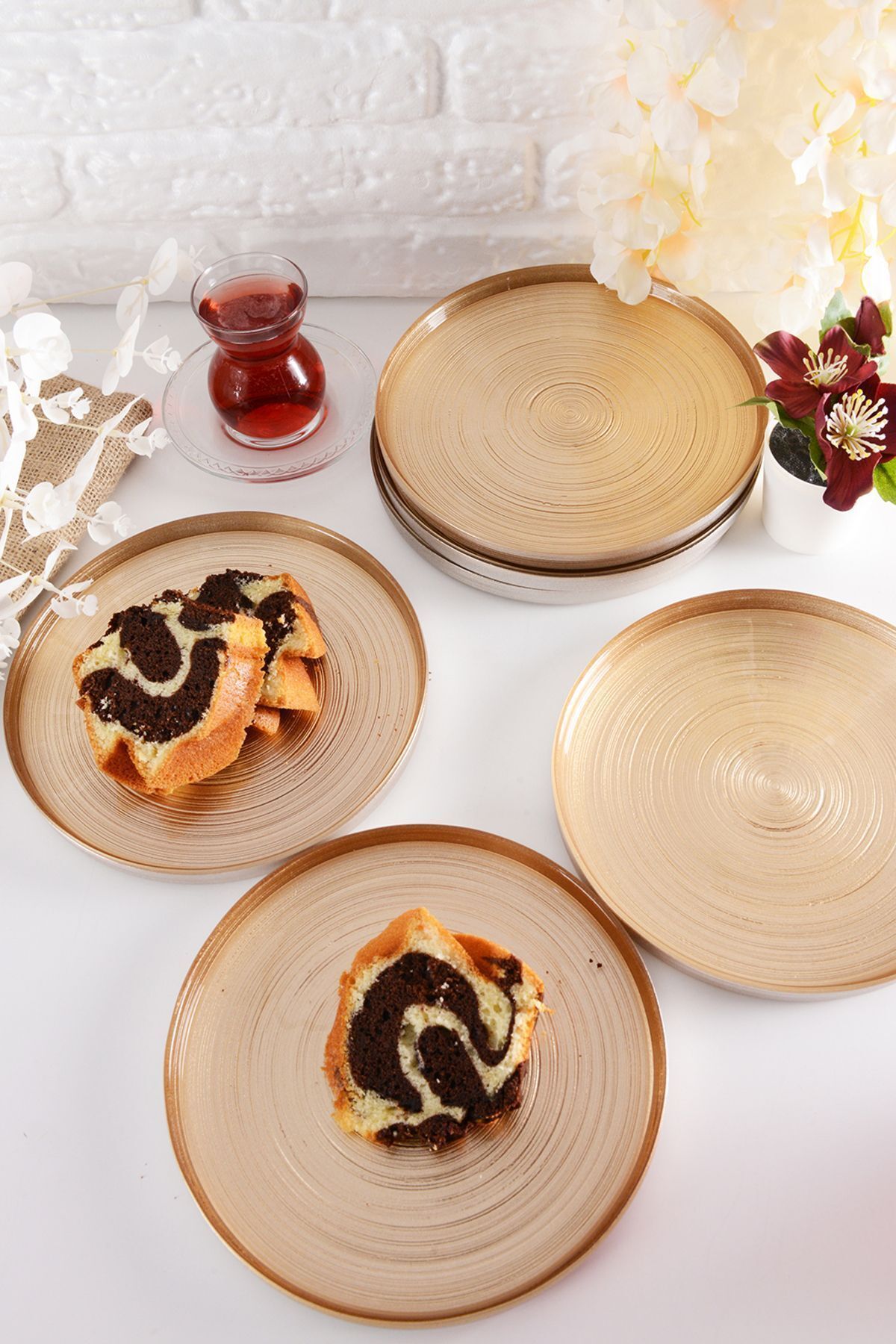 ANGDESIGN Angdesign Milano Glass Cake-Dessert Plate Set of 6 Coffee/Gold 7