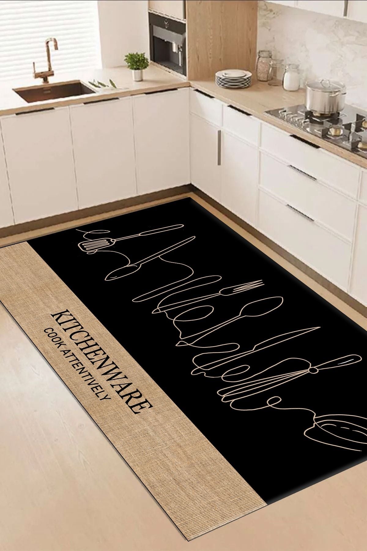 Decomia Home Digital Non-Slip Washable Modern Kitchen Rug Black Kitchen Rug 5064 1