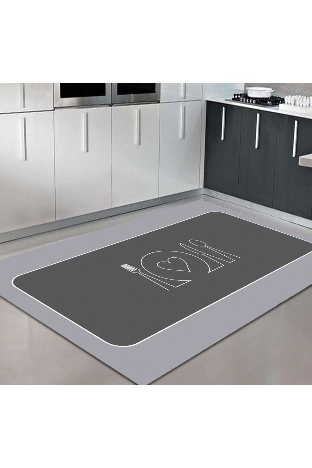 Eco Concept Gray Kitchen Rug, Heart Pattern, Decorative, Washable, Stain Resistant 6