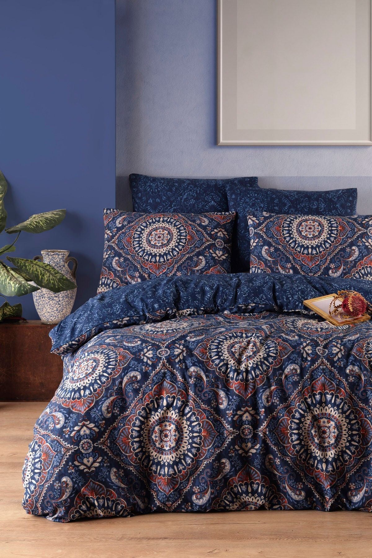 Enlora Home Mature Duvet Cover Set Double Varak Navy Blue 1