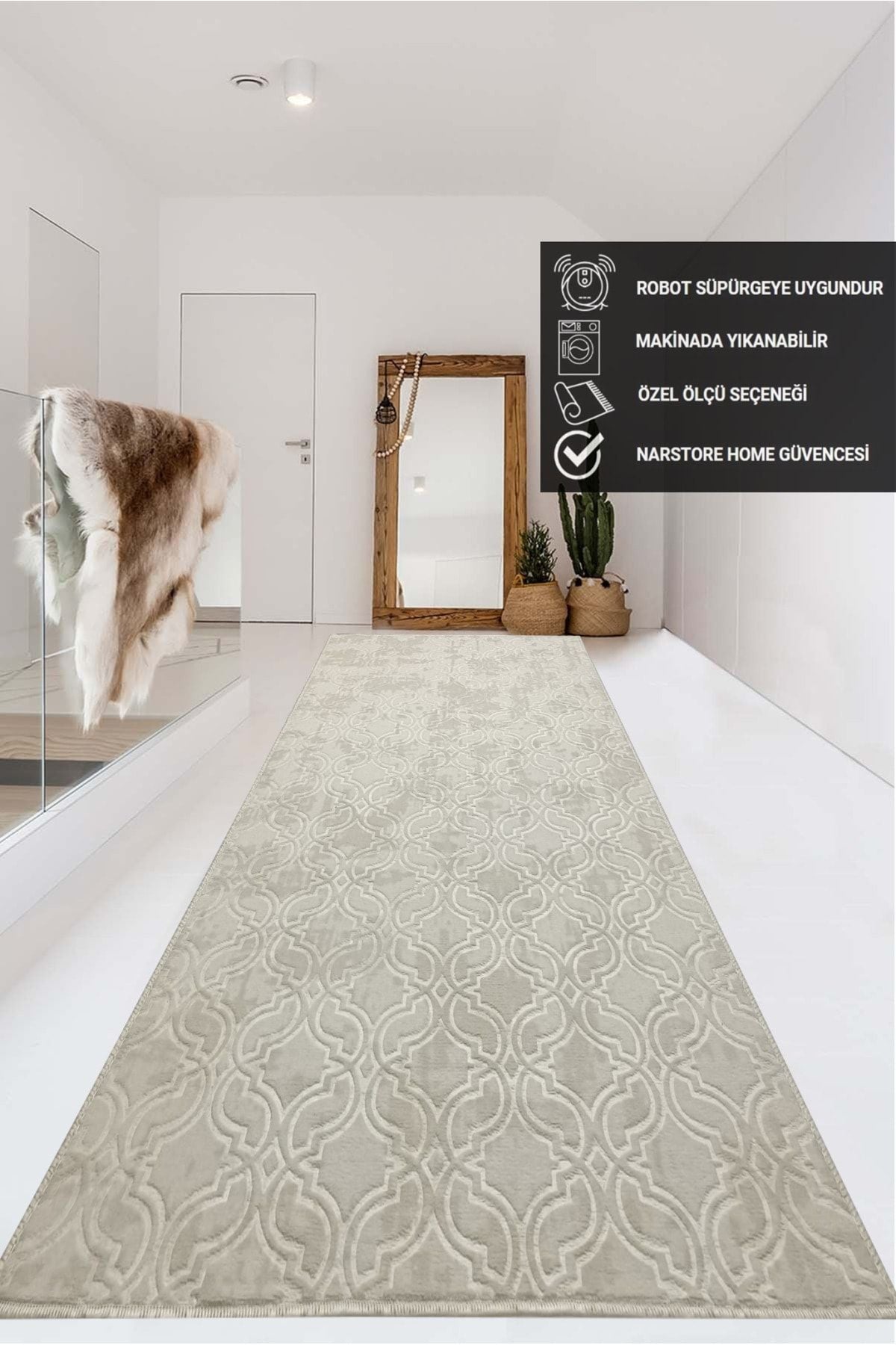 NarStore Home Non-Slip Base Cutting Carpet Runner Smart Emboss Beige 6