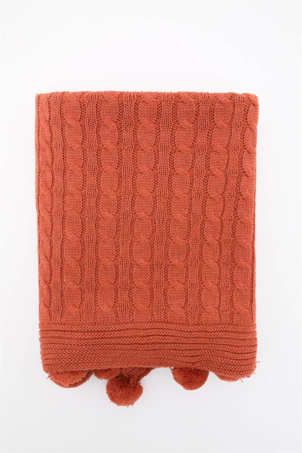 FAVORA Biocotton Knit Pom-Pom TV Blanket - Brick 4