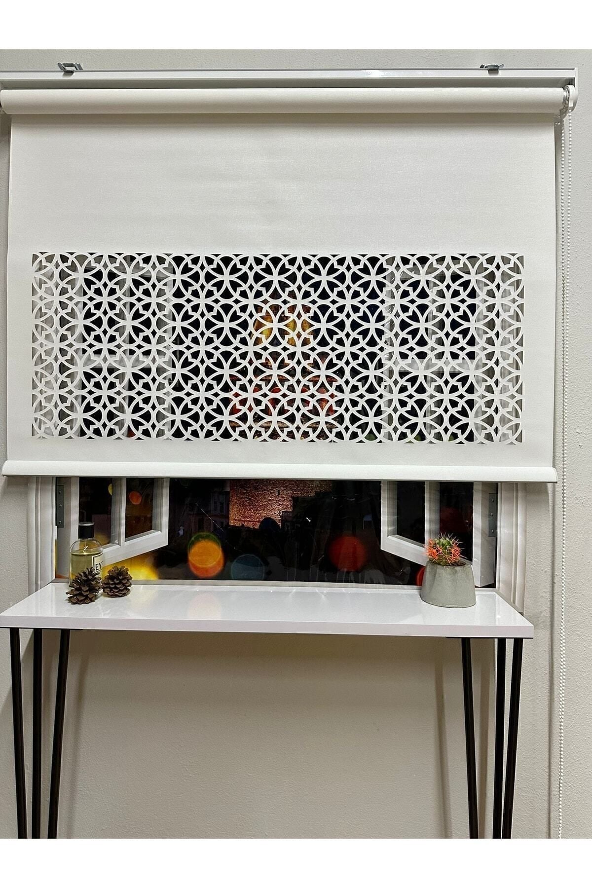 İREMKARAHOME Mat White Laser Cut Roller Blind - Model 20 2