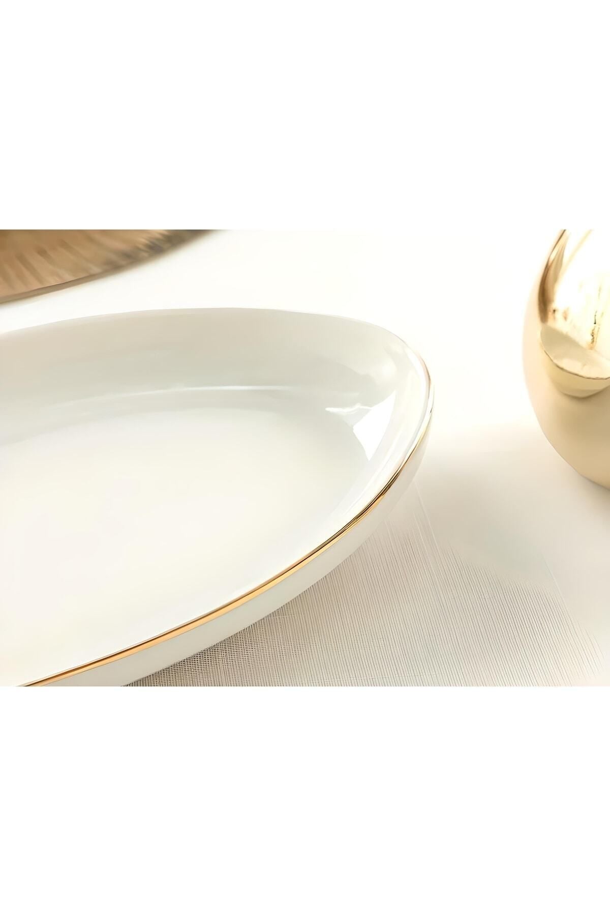 Porselenden Modern Gold 2-Piece 25 Cm Porcelain Medium-Sized Cream Boat Serving Plate Set 2