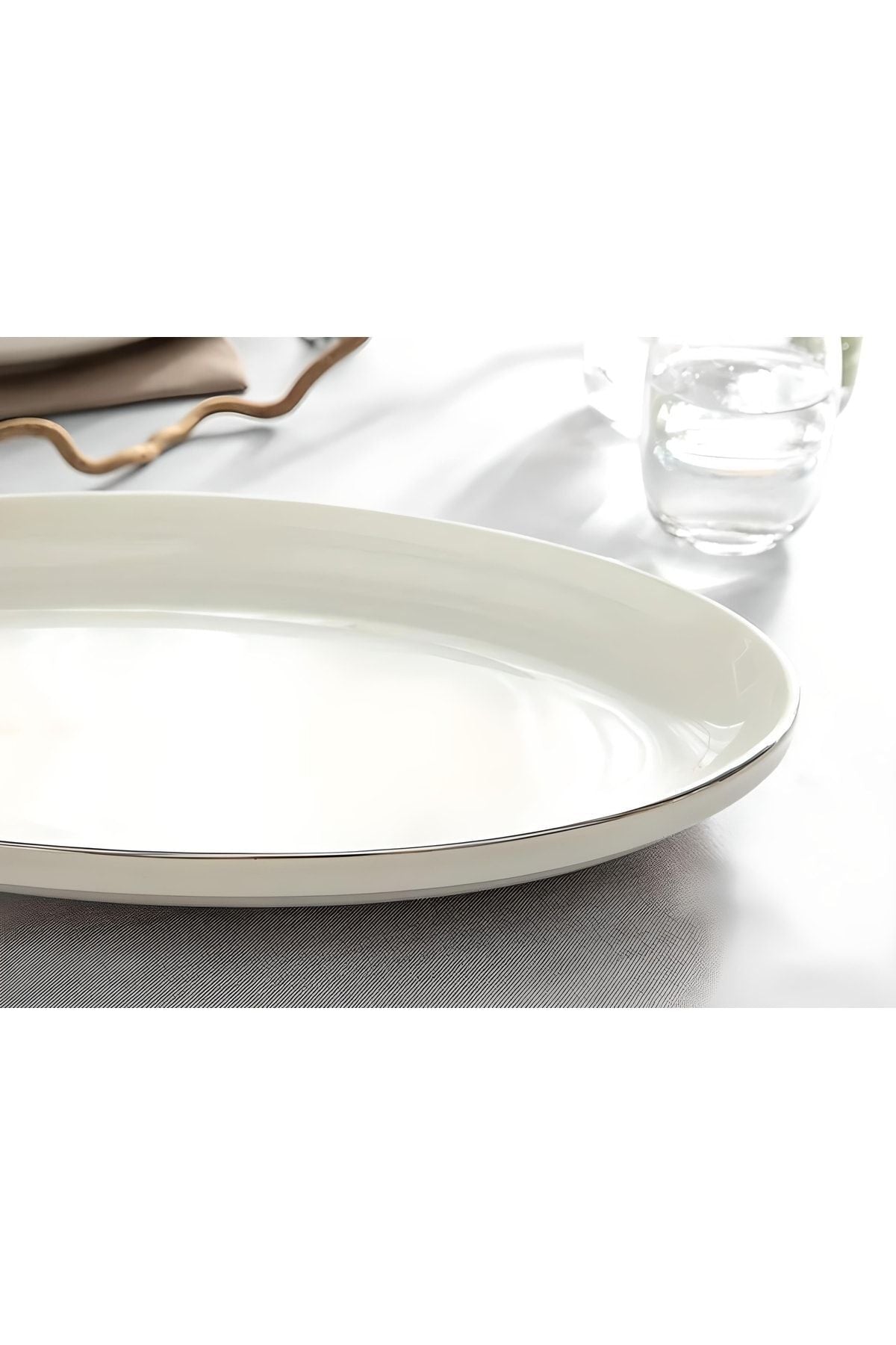 Porselenden Modern Silver 2-Piece 30 cm Porcelain Large Cream Serving Platter Set 3