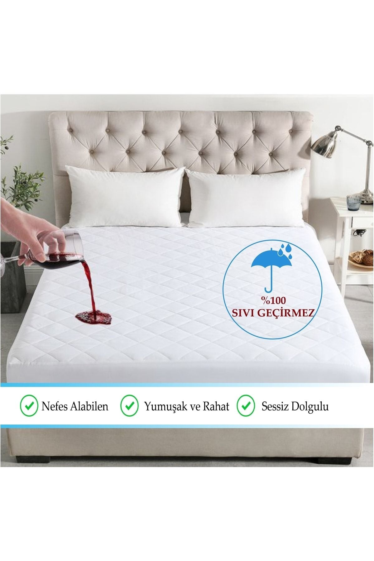 Nart Home Kapitone Fitted 100% Liquid-Proof Cotton Mattress Protector (9 Sizes) Kfsg 2