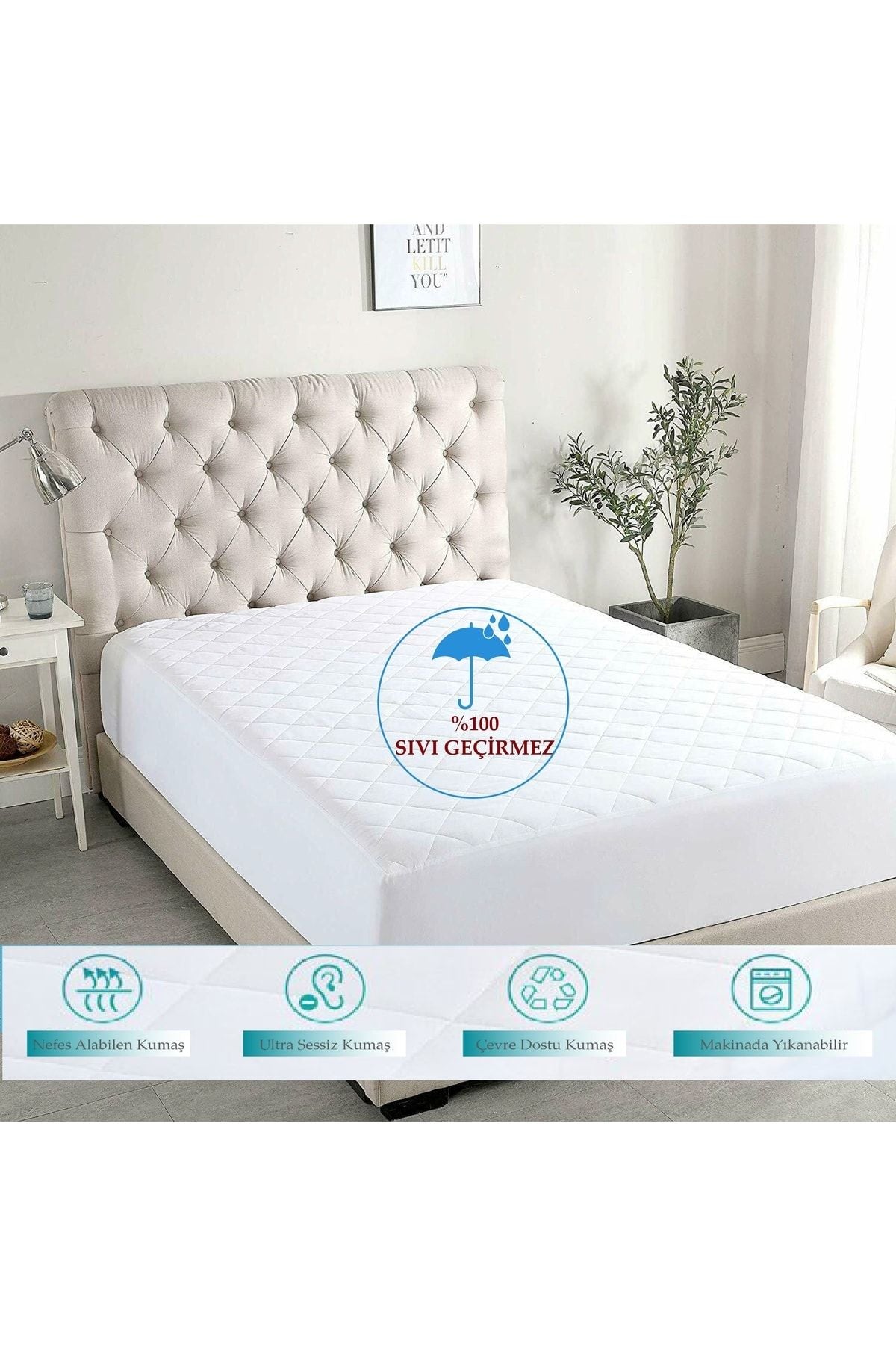 Nart Home Kapitone Fitted 100% Liquid-Proof Cotton Mattress Protector (9 Sizes) Kfsg 3