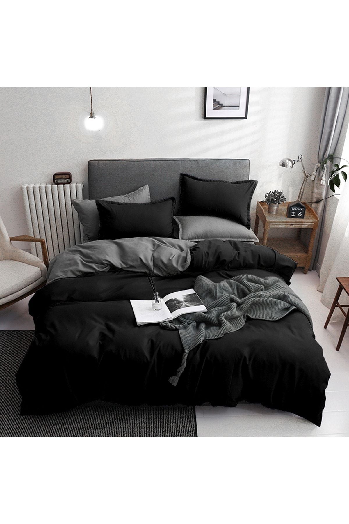 Enlora Home Mature Duvet Cover Set Double Size Basic Black-Grey 1