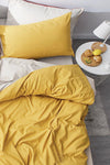 İQON Fitted Sheet Duvet Cover Set Double Yellow-Beige 2