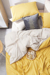 İQON Fitted Sheet Duvet Cover Set Double Yellow-Beige 3