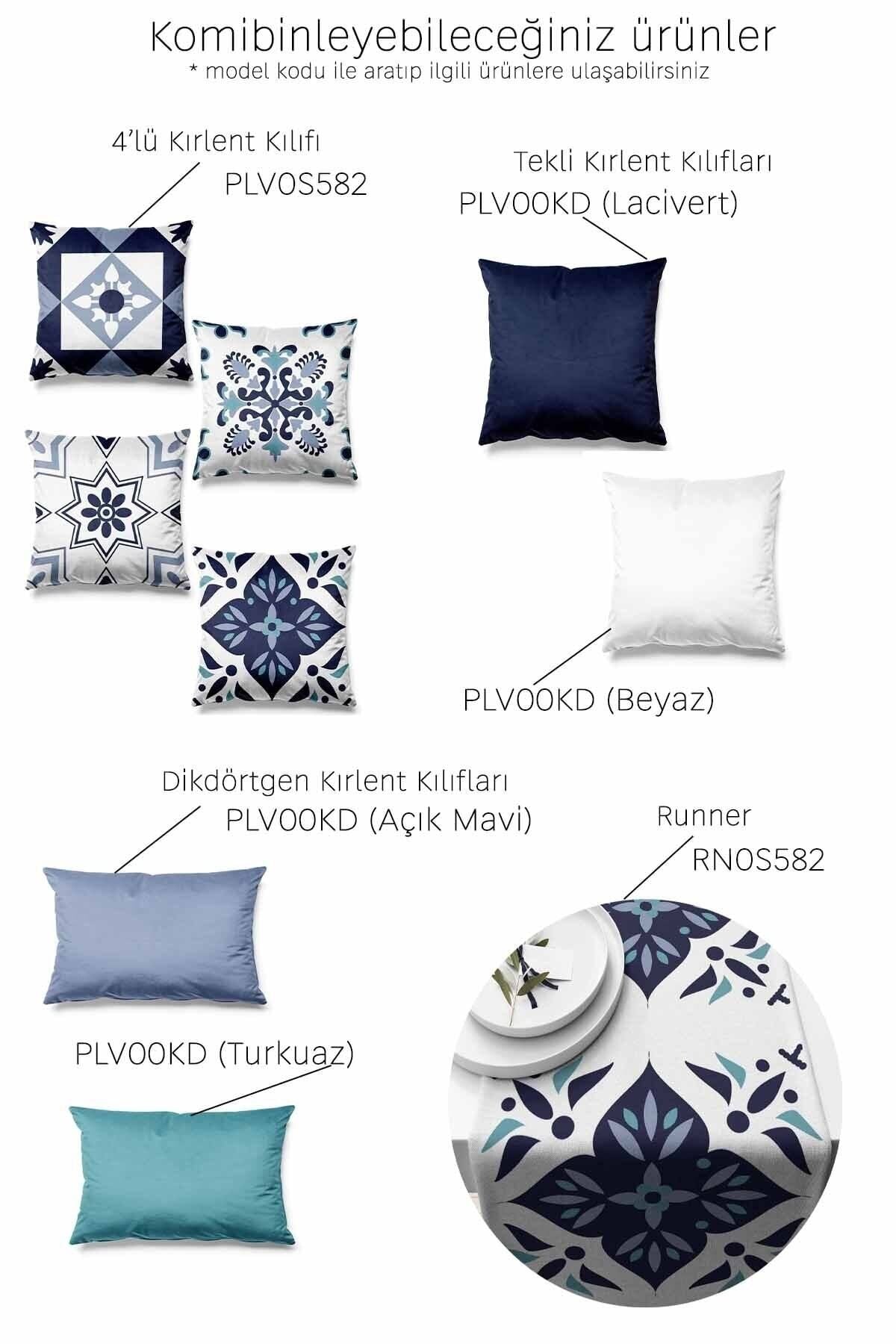 Pilloveland Double-Sided Printed Blue Ceramic Pattern 4-Piece Suede Cushion Cover 2