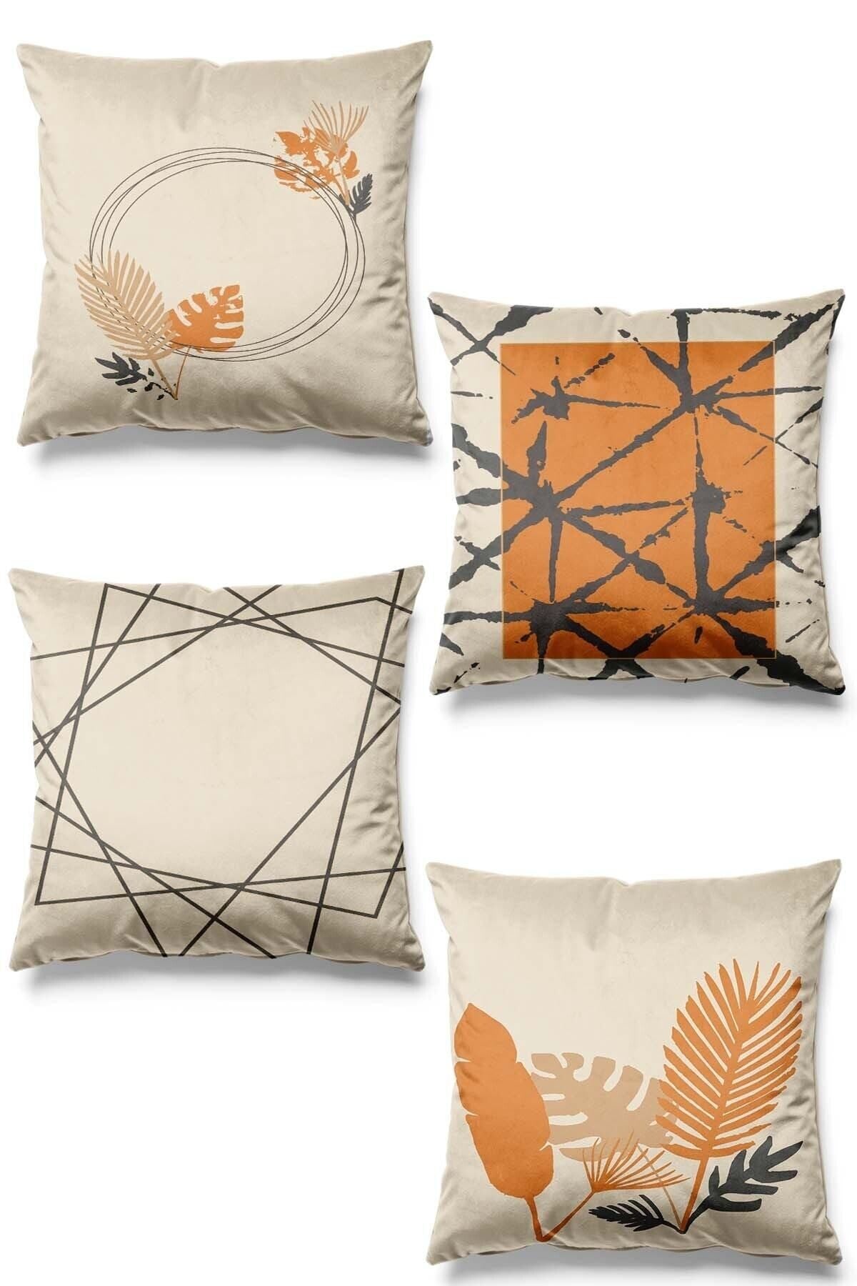 Pilloveland Double-Sided Printed Bronze Leaf Pattern 4-Piece Suede Cushion Cover - Orange 1