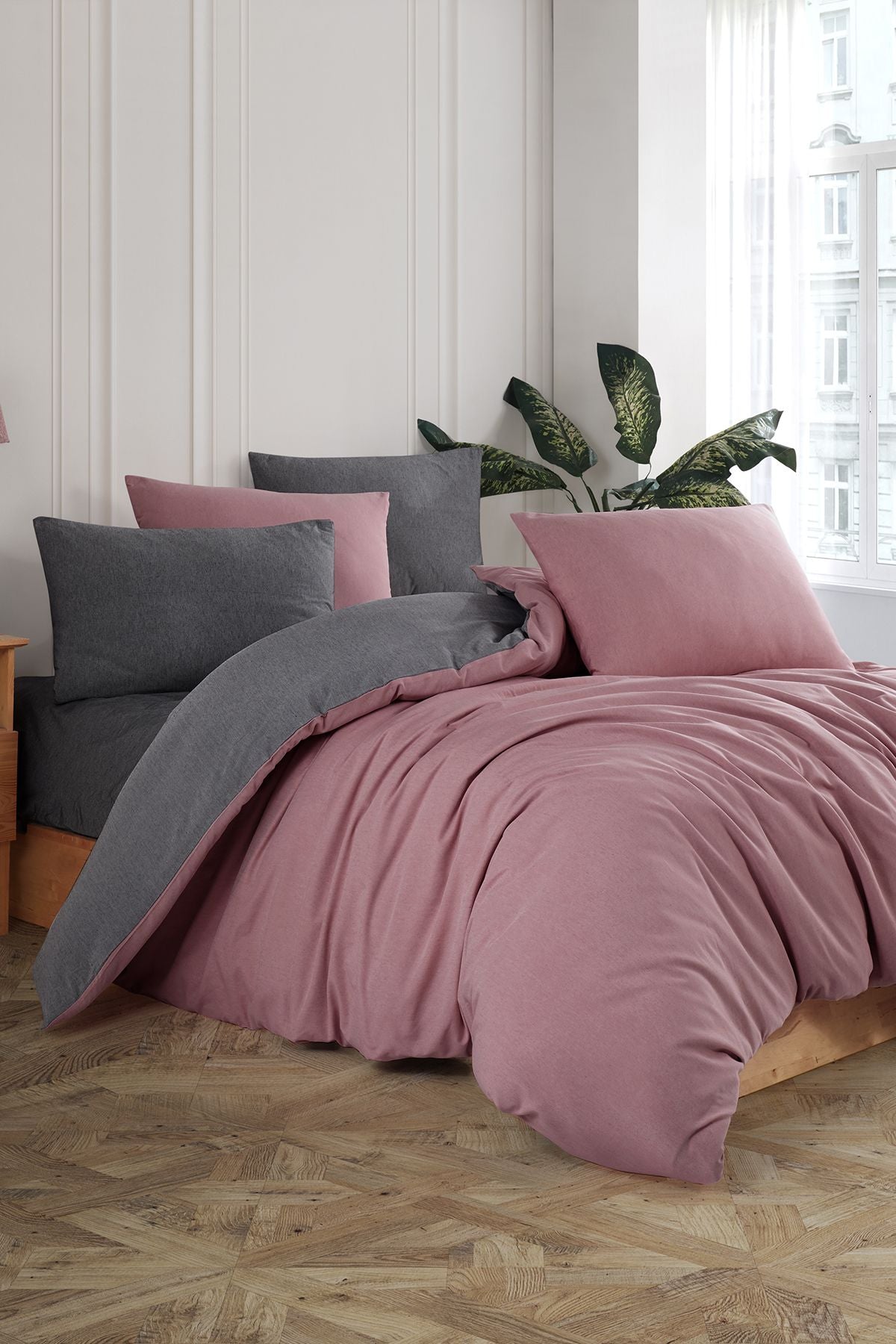 Conzaliza Elastic Fitted Double Duvet Cover Set | Purple Anthracite | 1