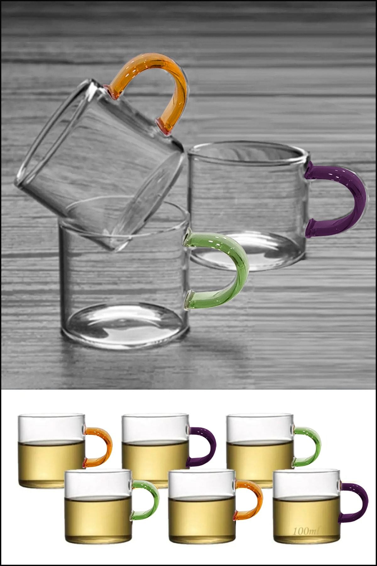 Genel Markalar 6-Piece Mini Colorful Handle Borosilicate Heat-Resistant Glass Coffee Cup 1