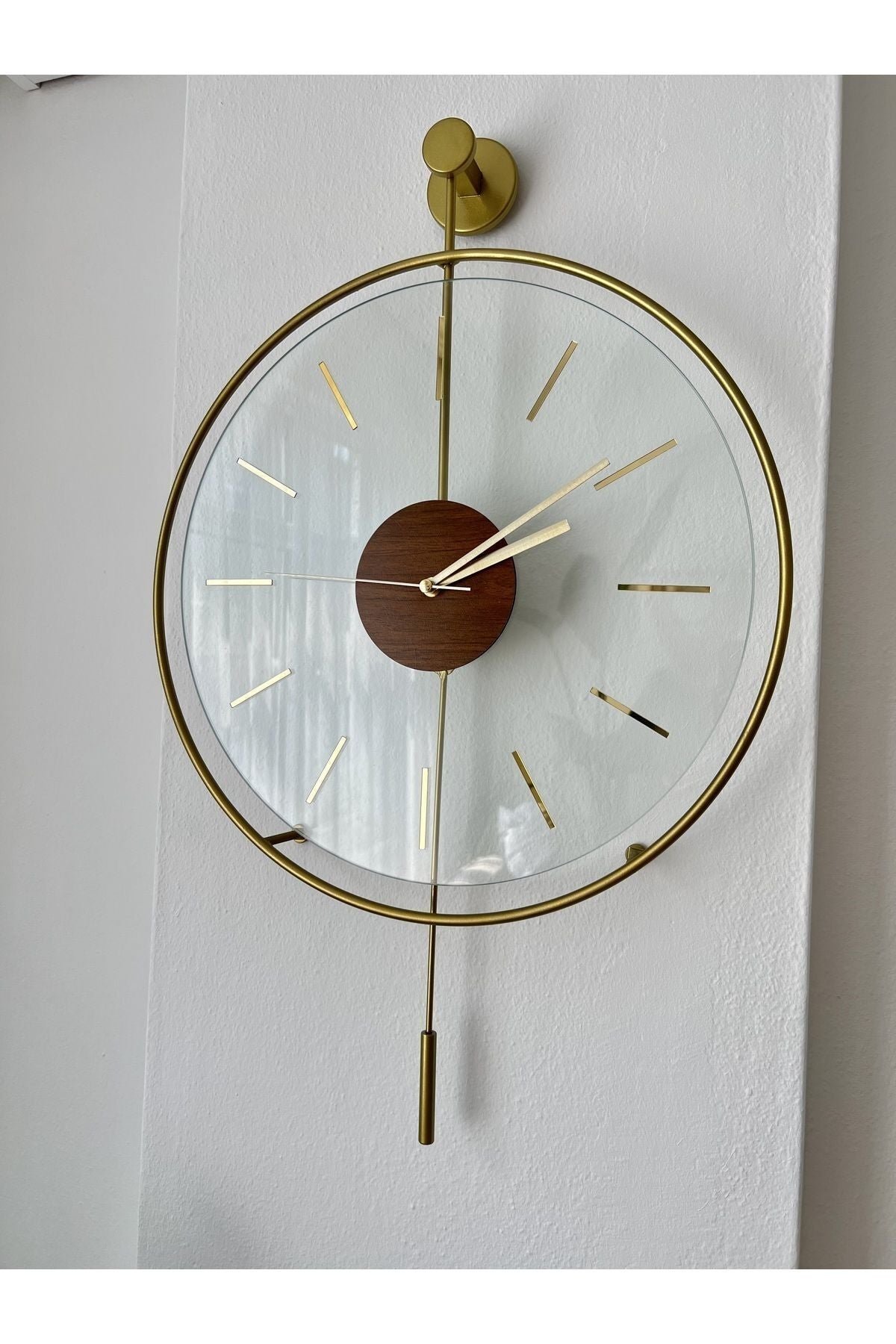 MetaQuartz Accessory Small Size - Massive Walnut Center Cm Gold, Modern Decorative Metal Glass Wall Clock 3