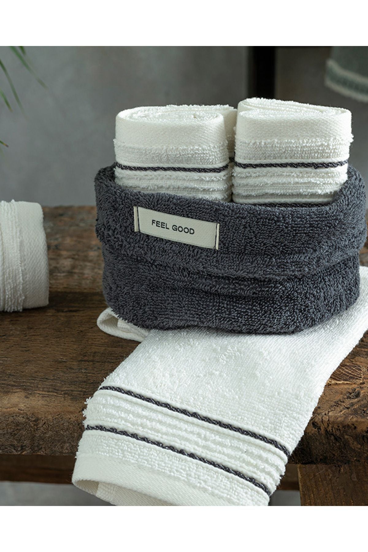 English Home Quadro Cotton 4-Piece Hand Towel Set Anthracite-Ecru 2