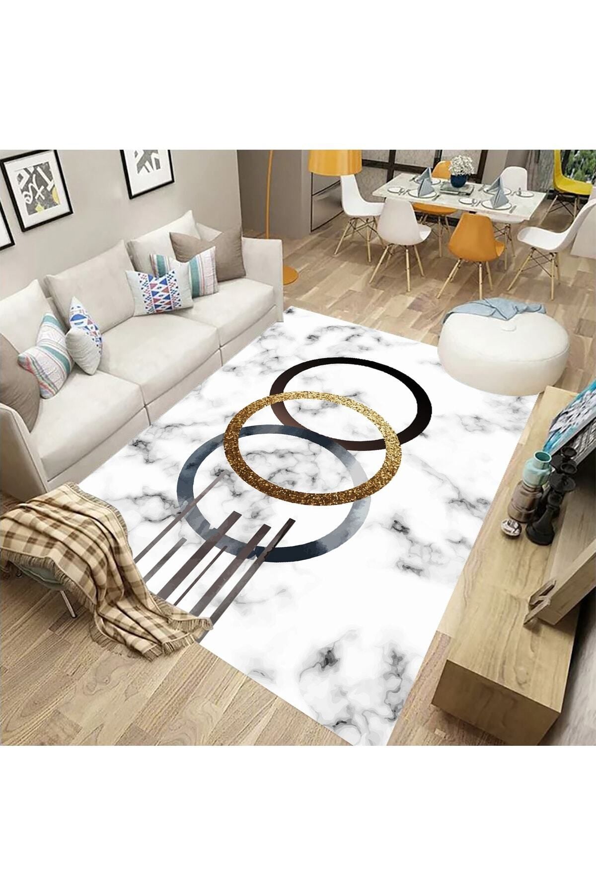 Eco Concept White Marble Floor Runner, Granite Pattern, Corridor Carpet, Non-Slip Base, Washable Runner, Long Carpet 2