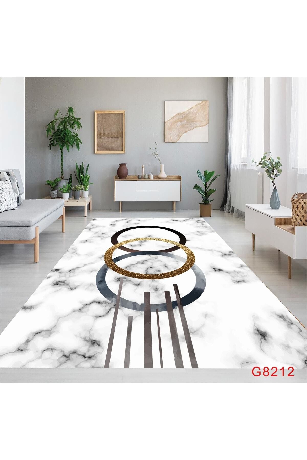 Eco Concept White Marble Floor Runner, Granite Pattern, Corridor Carpet, Non-Slip Base, Washable Runner, Long Carpet 6