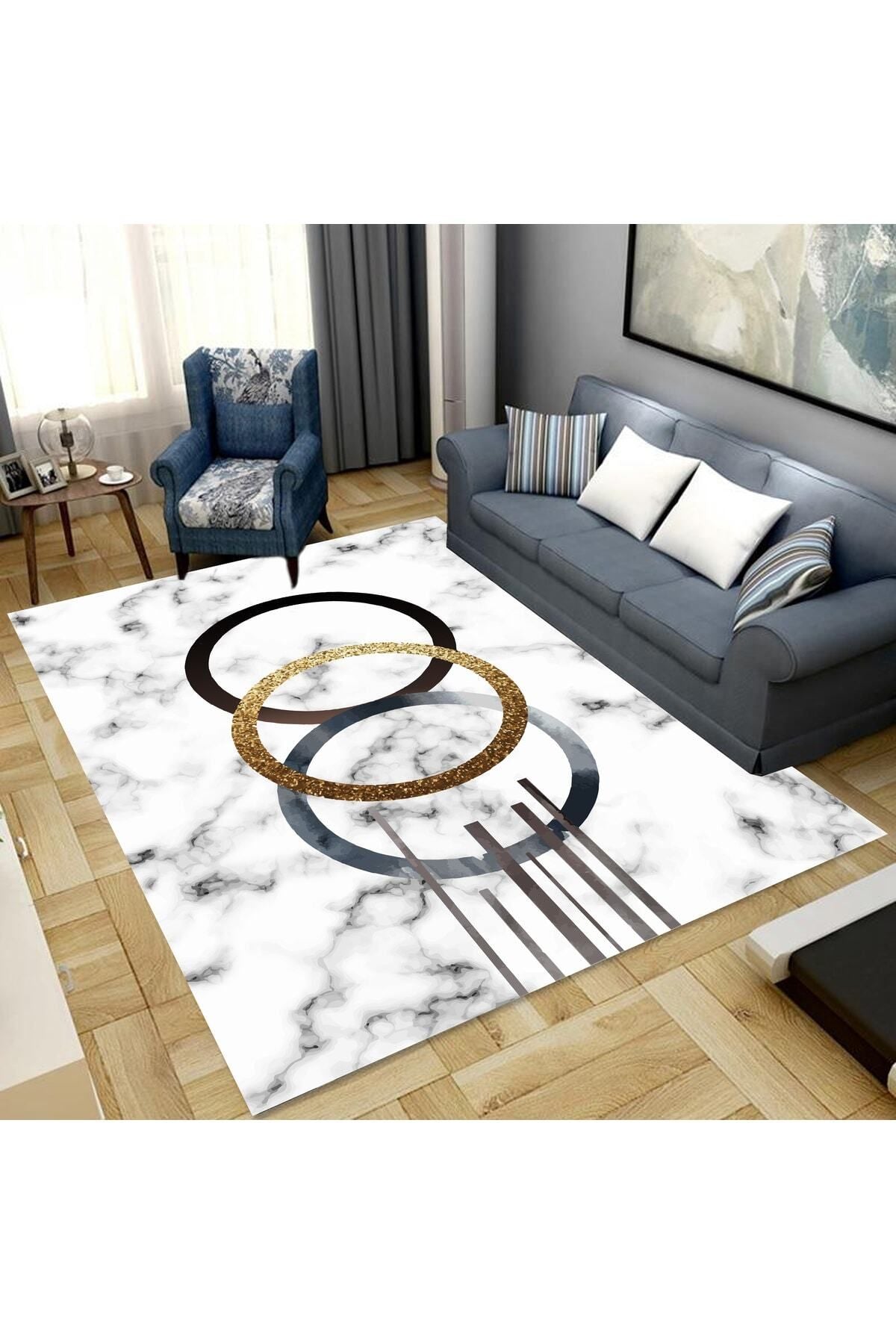 Eco Concept White Marble Floor Runner, Granite Pattern, Corridor Carpet, Non-Slip Base, Washable Runner, Long Carpet 7