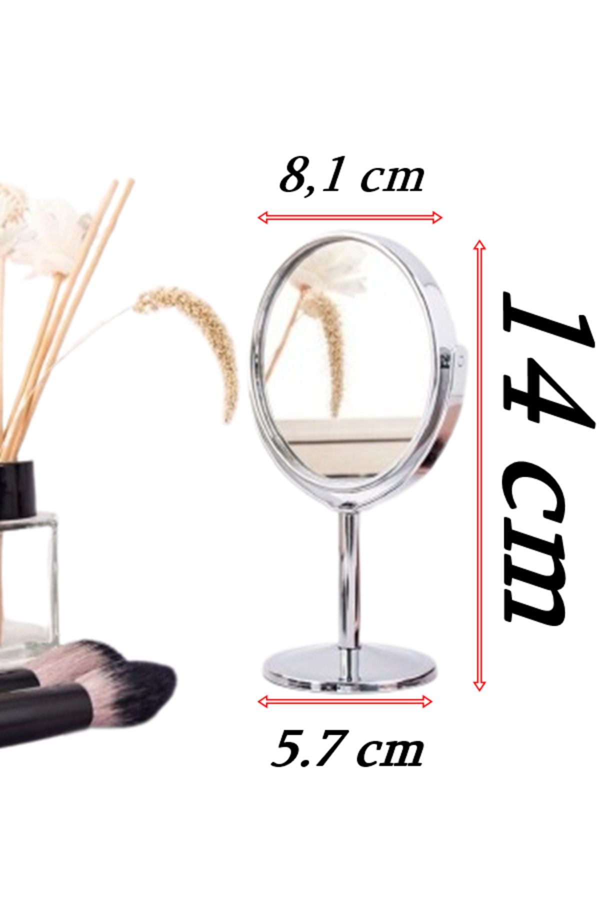 Gaman Mini Size Chrome Plated 2x Magnifying Desk Mirror Decorative Makeup Mirror Double-Sided With Metal Stand 2