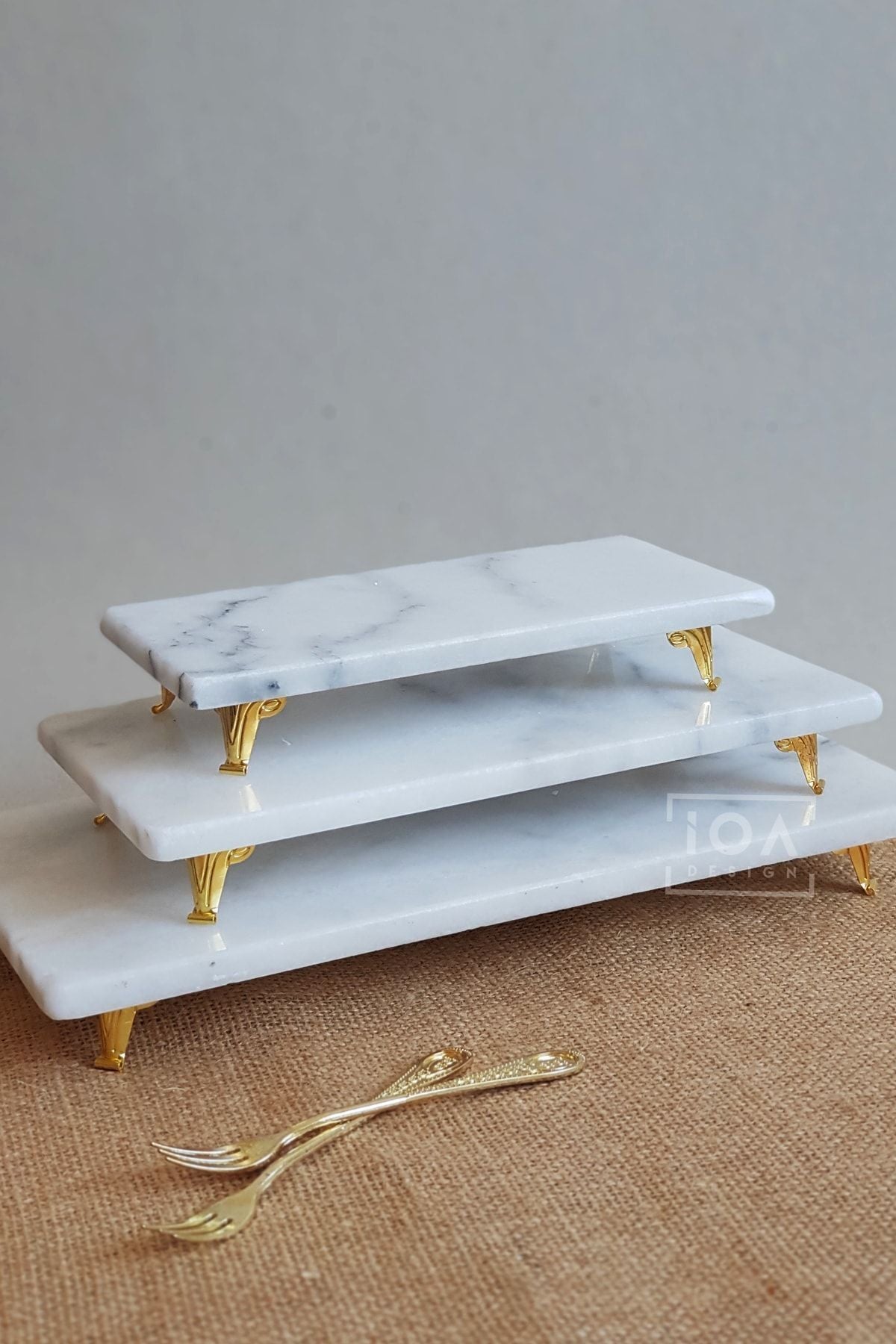 Ioadesign 3-Piece Thin Real Marble Serving Set - Gold Legged 1