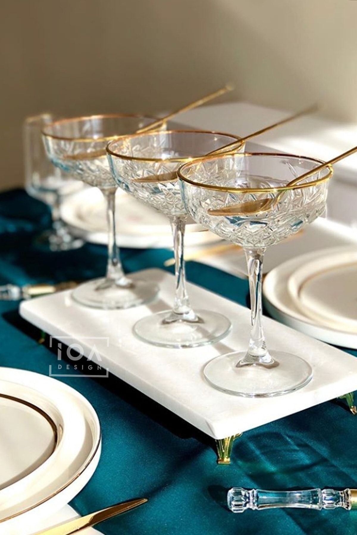 Ioadesign 3-Piece Thin Real Marble Serving Set - Gold Legged 4