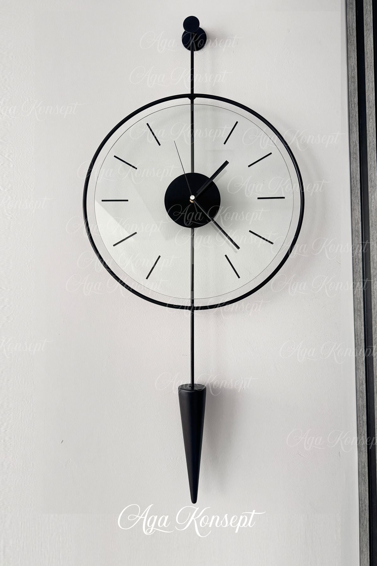 AGA KONSEPT Masippi Glazing Black, Modern Metal And Glass Design Wall Clock 2