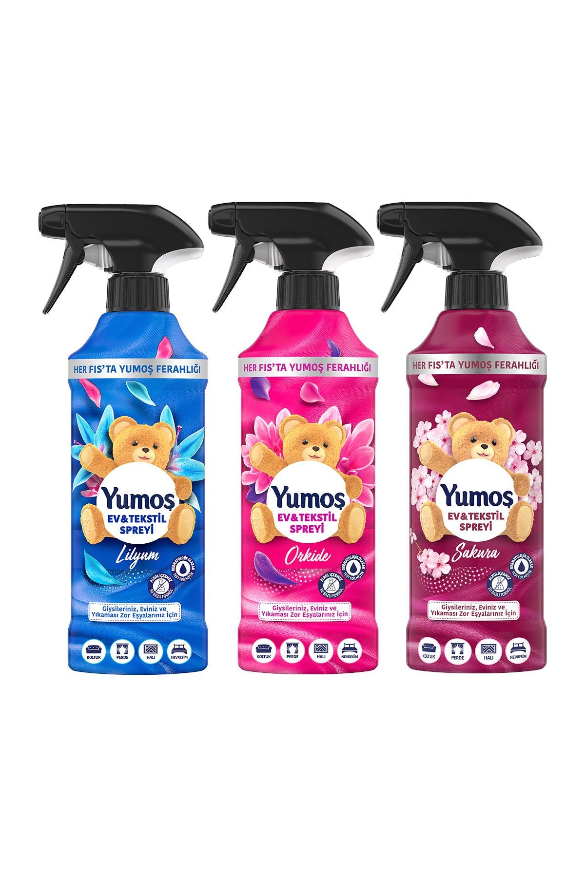 Yumoş Spray Room And Furniture Fragrance Lilyum 450 Ml x1 Orchid 450 Ml x1 Sakura 450 Ml x1 2