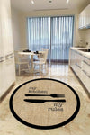 Decomia Home Digital Non-Slip Washable Jute Look Kitchen Text Black Framed Round Kitchen Rug 1