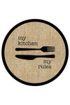 Decomia Home Digital Non-Slip Washable Jute Look Kitchen Text Black Framed Round Kitchen Rug 2