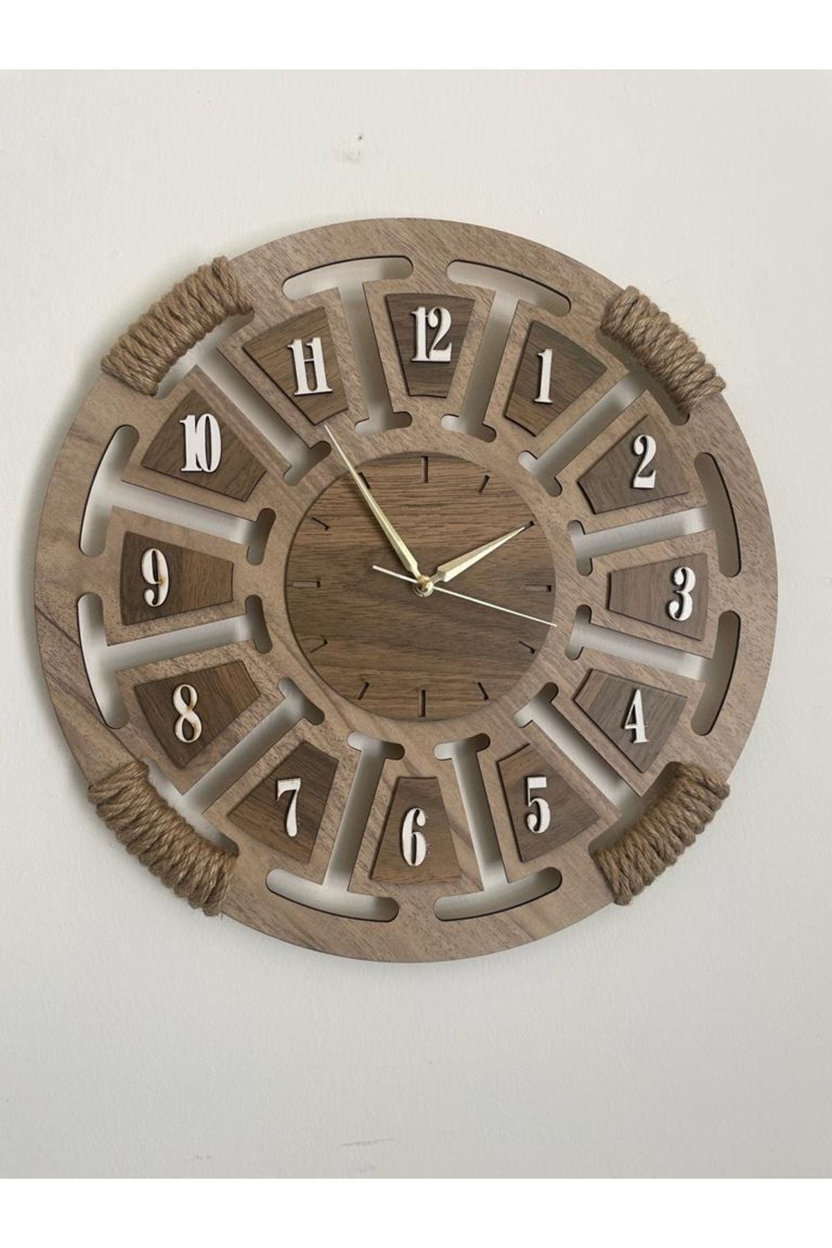 Ümra Lazer Decorative Wicker Detailed Wall Clock 40x40 Cm Silent Mechanism 2