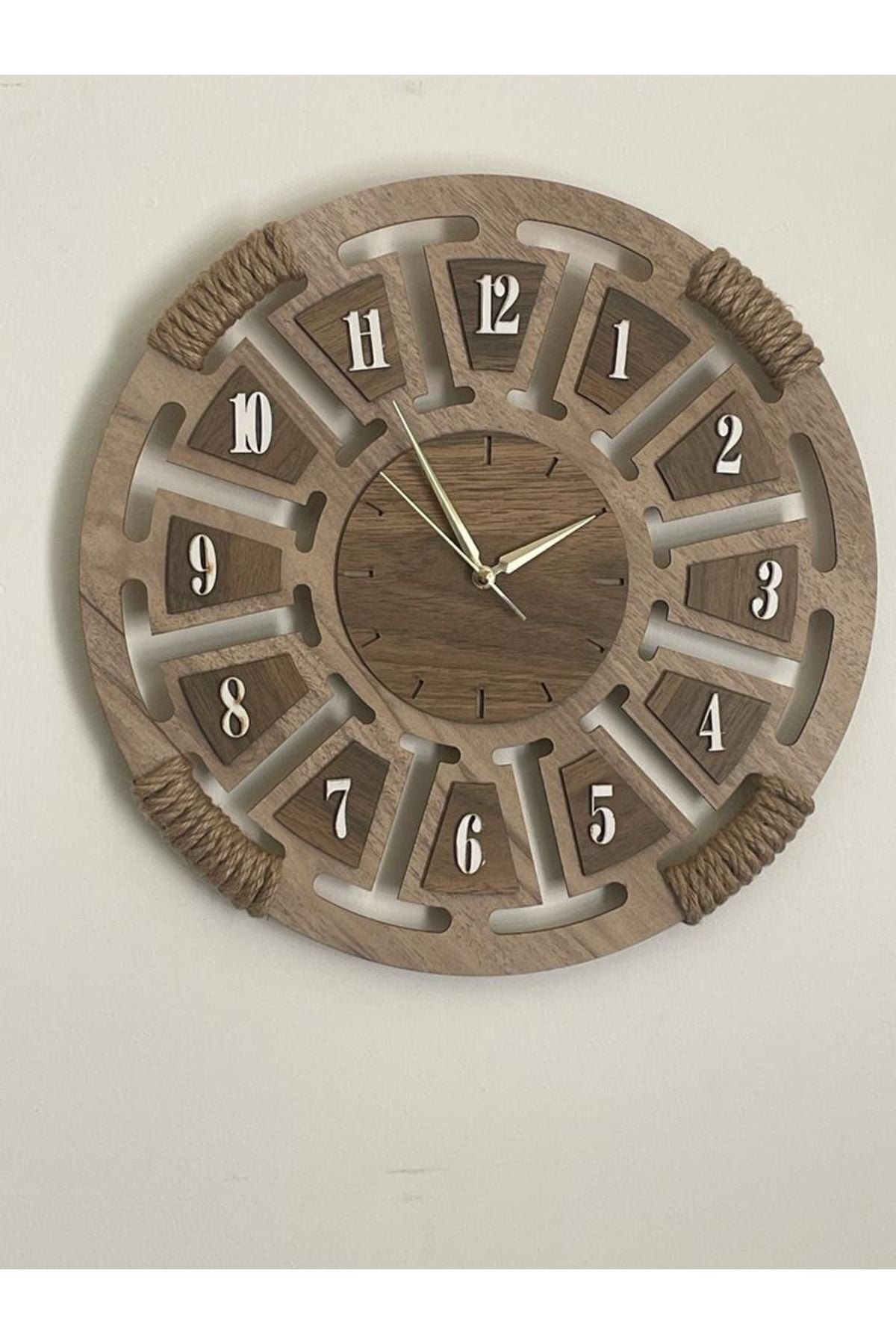 Ümra Lazer Decorative Wicker Detailed Wall Clock 40x40 Cm Silent Mechanism 3