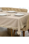 NDC HOME Beige Cotton Linen Pom-Pom Tablecloth 1