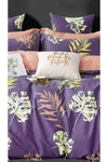 İQON Elastic Fitted Sheet Duvet Cover Set Double Leaf Purple 2