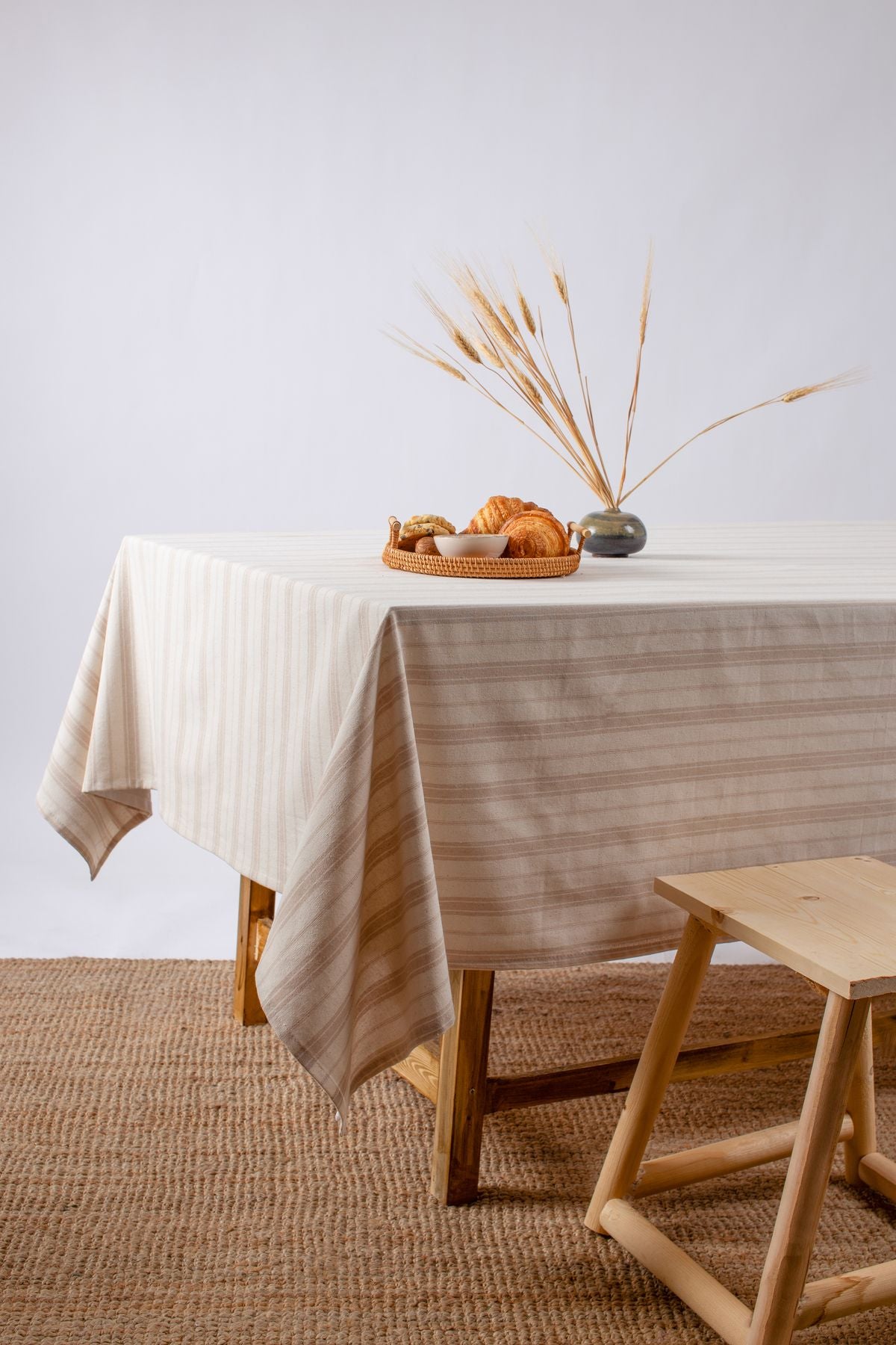 Wellstil Bohem | Brown Striped Linen Tablecloth 1