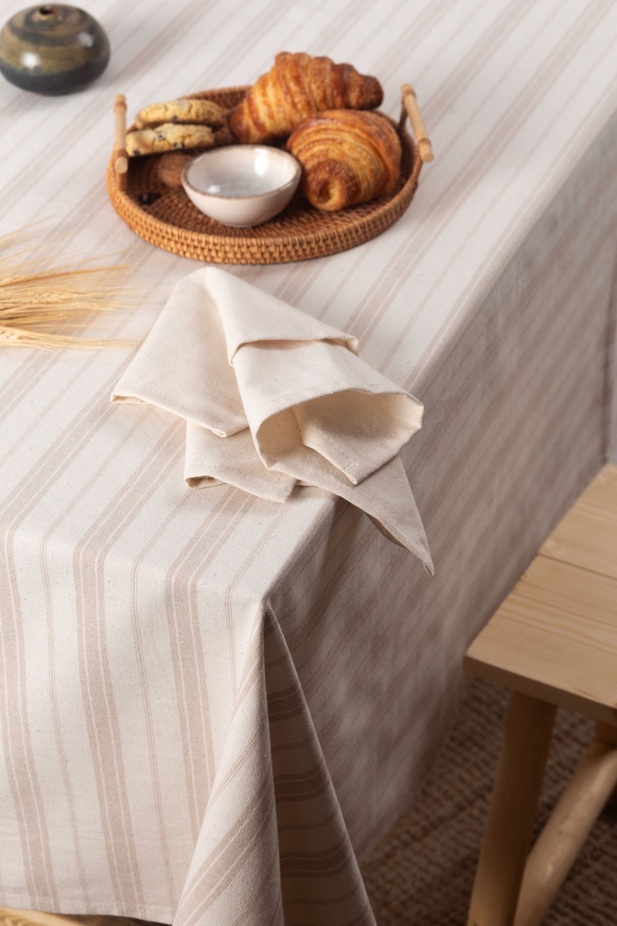 Wellstil Bohem | Brown Striped Linen Tablecloth 2