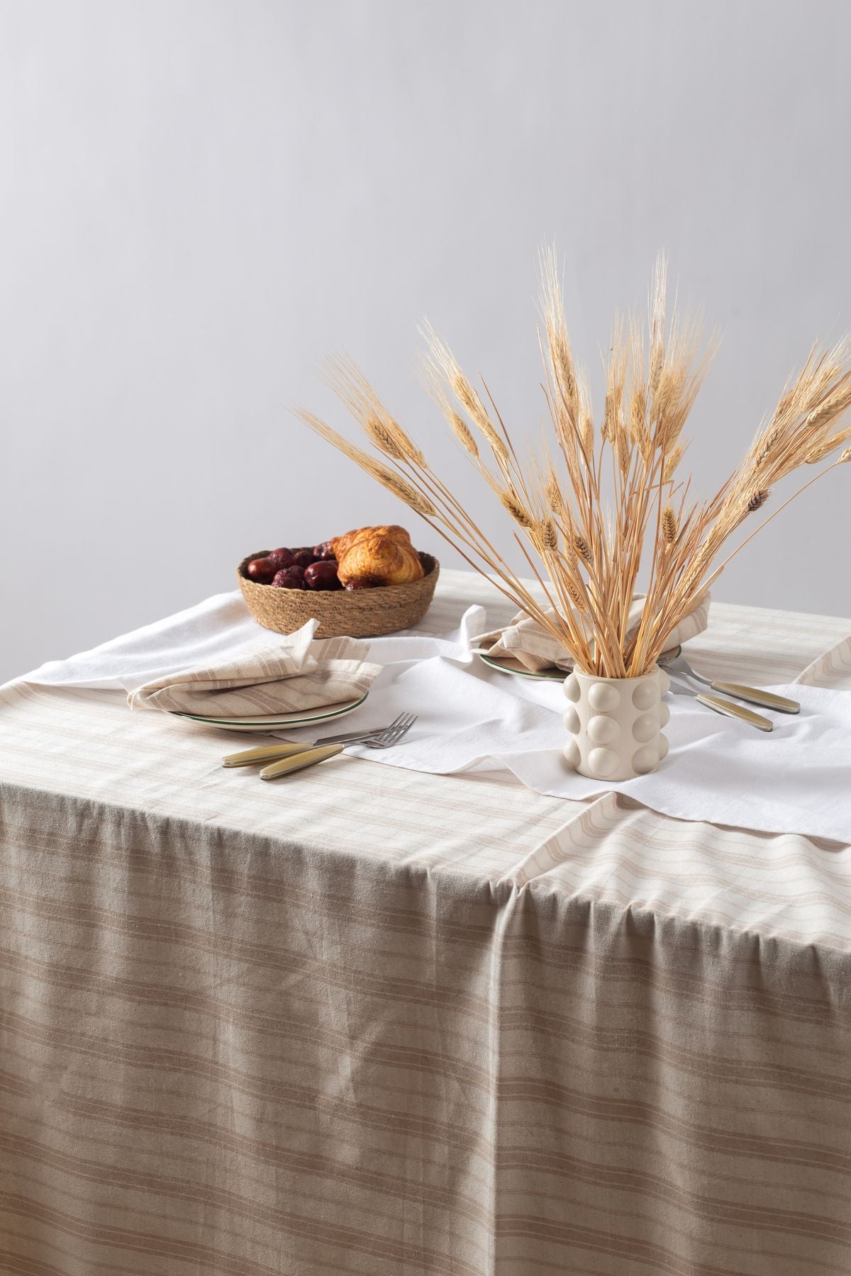 Wellstil Bohem | Brown Striped Linen Tablecloth 3