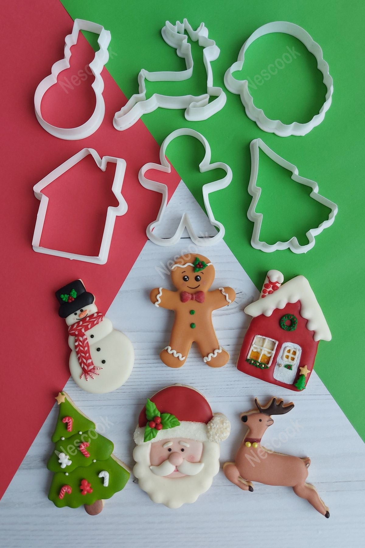 Nescook 6-Piece Christmas Cookie Cutter Set / Santa Claus Snowman Christmas Tree Reindeer House Gingerbread Man 1