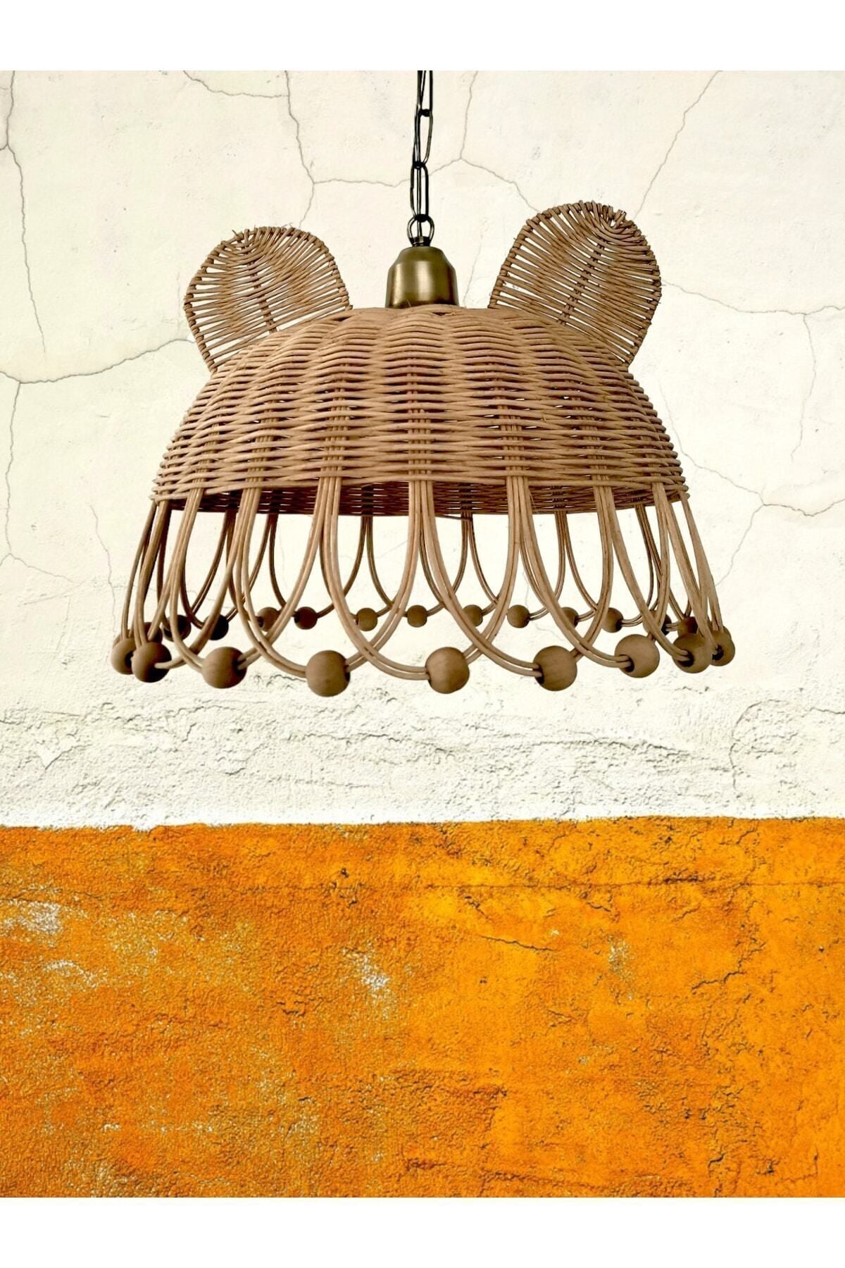 Belkıs Rattan Rattan, Bamboo, Wicker Pendant Lamp Rabbit, Bear Ear Children's Room With Metal Chain Vintage Installation 2