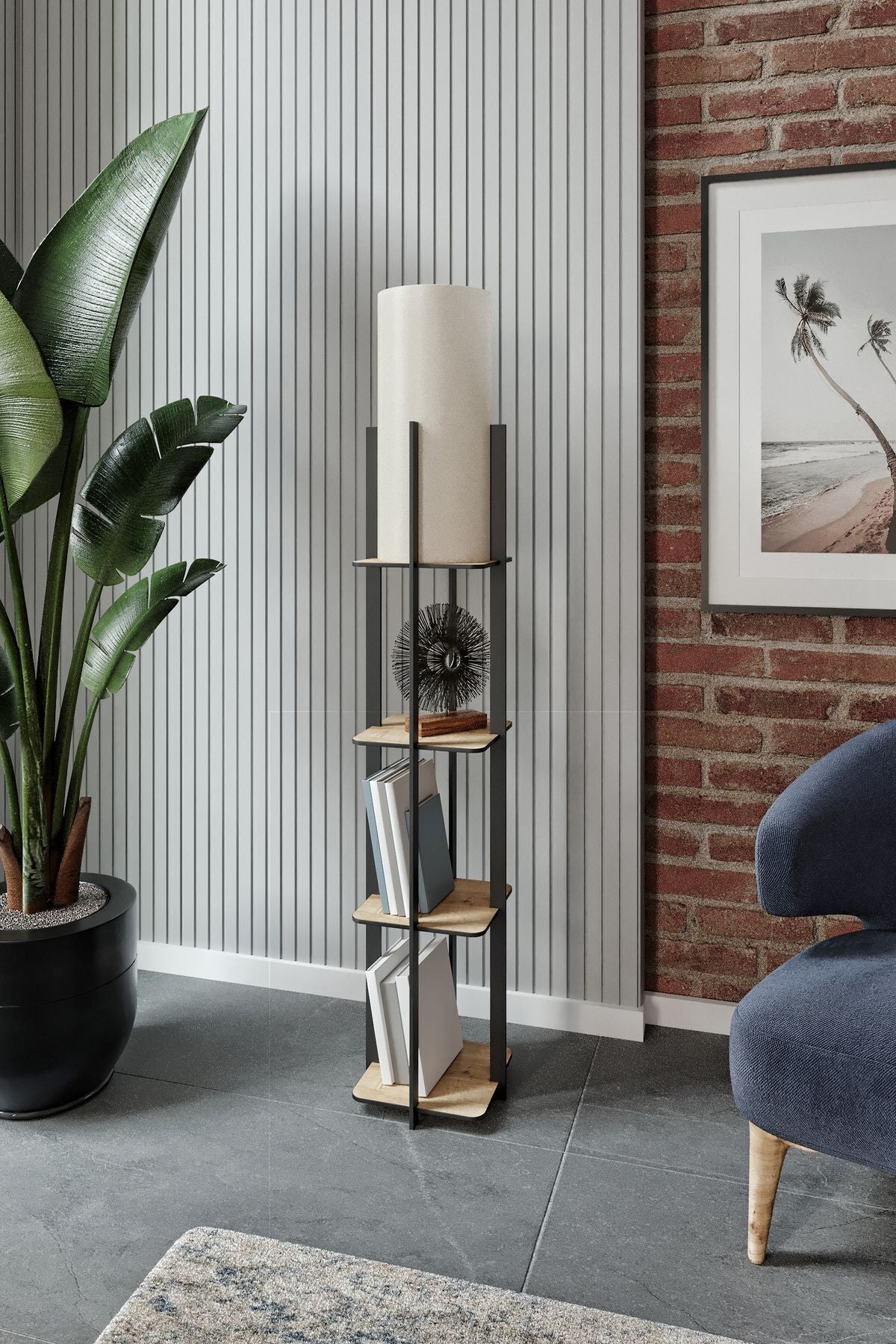 Olea Pine Shelf Floor Lamp 2