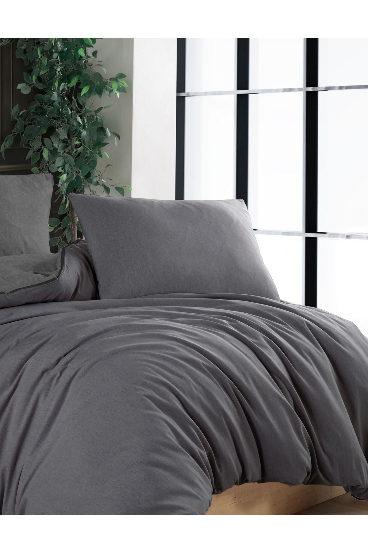 Conzaliza Elasticated Sheet Cotton Double Duvet Set | Full Anthracite | 2