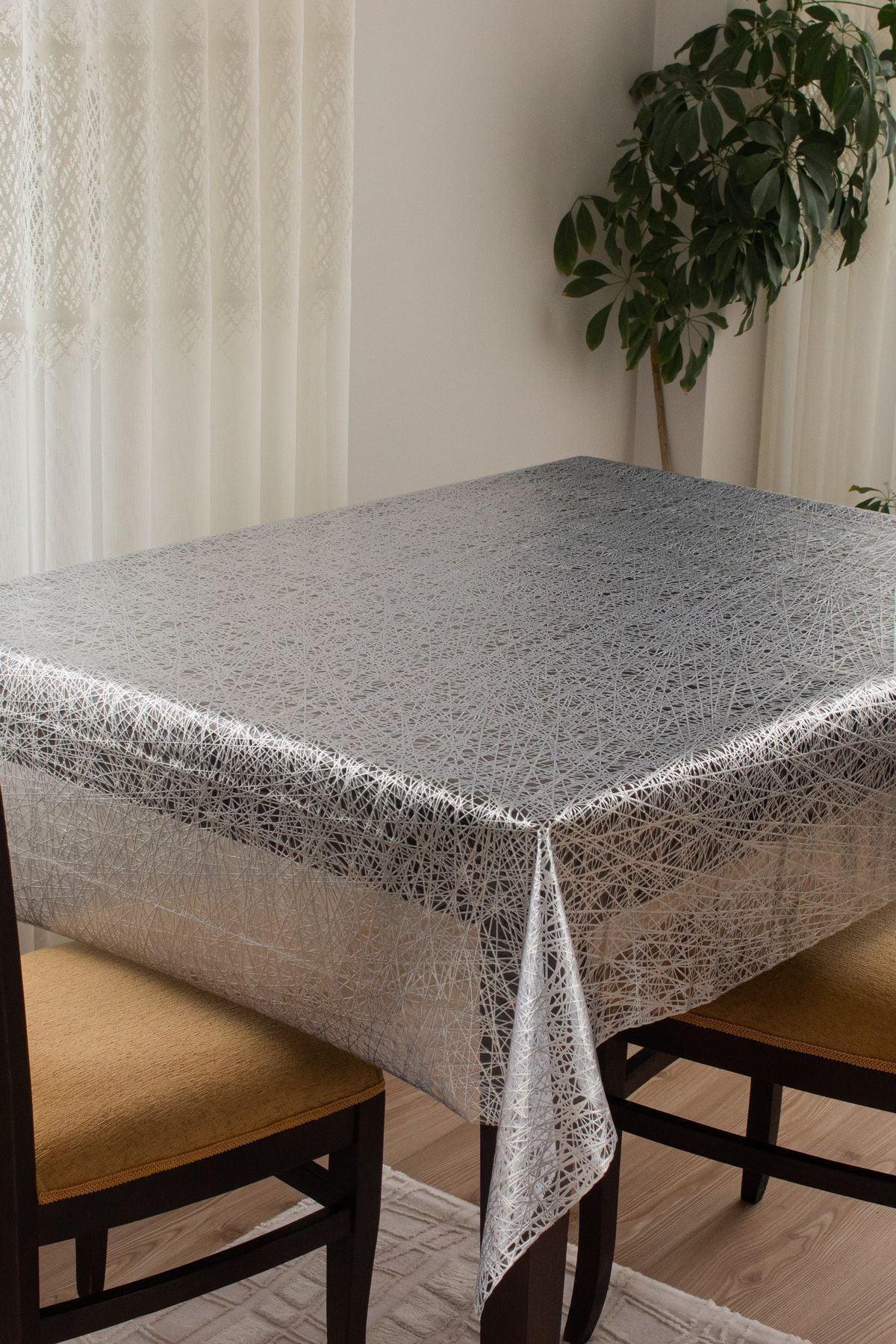 Barış Home Collection Luxury Wipeable Hygienic Thread Pattern Transparent Coated PVC Tablecloth 1