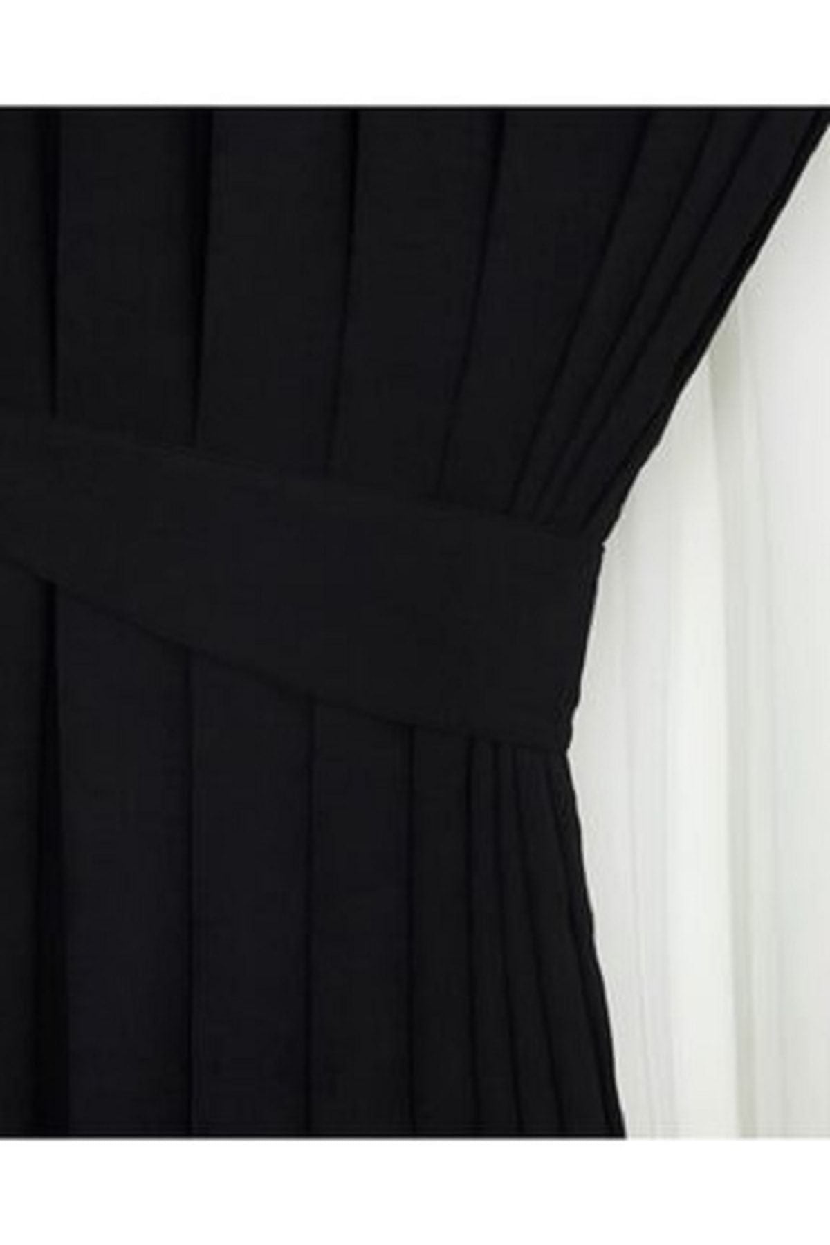 TülEvi Petek Velvet Textured Drapery Black Plain Sewn Extra Pleat 150x260 Cm 2