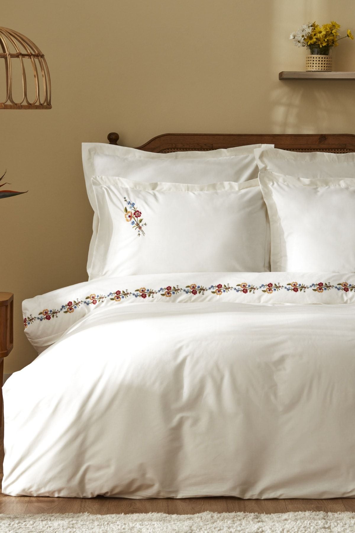 Karaca Home Blance 100% Cotton Embroidered Double Duvet Set White 1