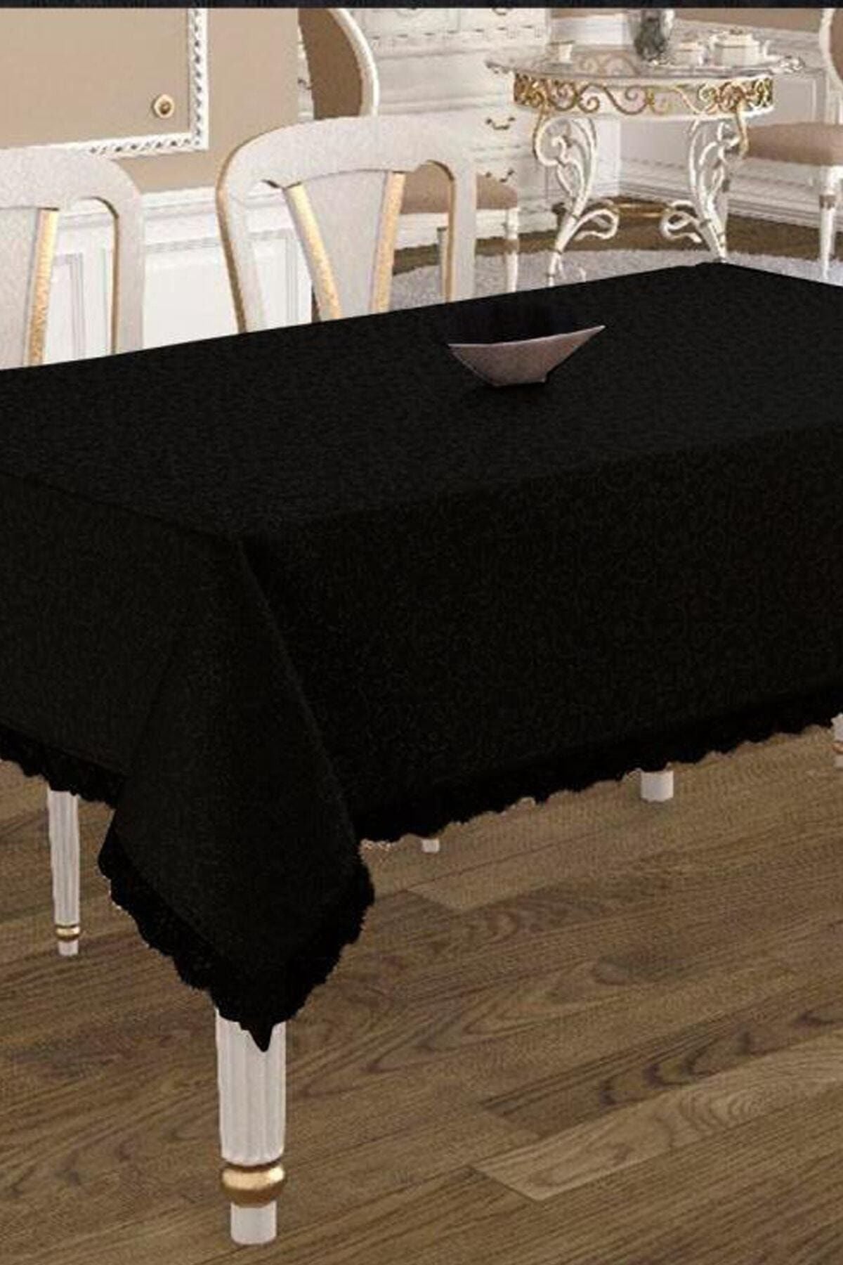 Estelica Black Stain-Resistant Jacquard Tablecloth for 8 People 1