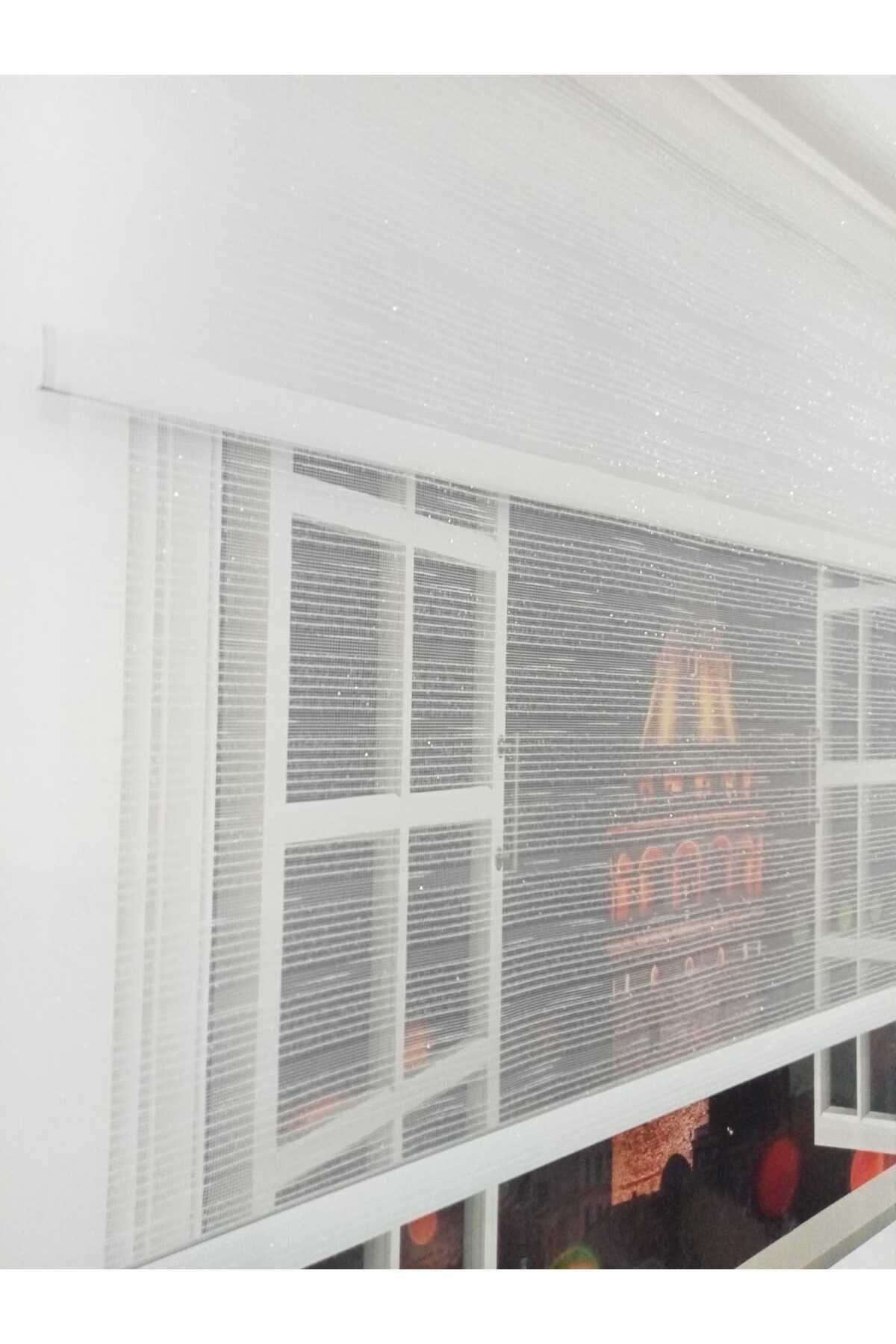 BULUT Double Mechanism White Glitter Tulle, White Roller Blind 1