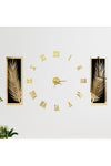 Wooden Factory 3 Piece Wall Clock Set, Acrylic Plexiglass Mirrored Palm Leaves And Roman 1