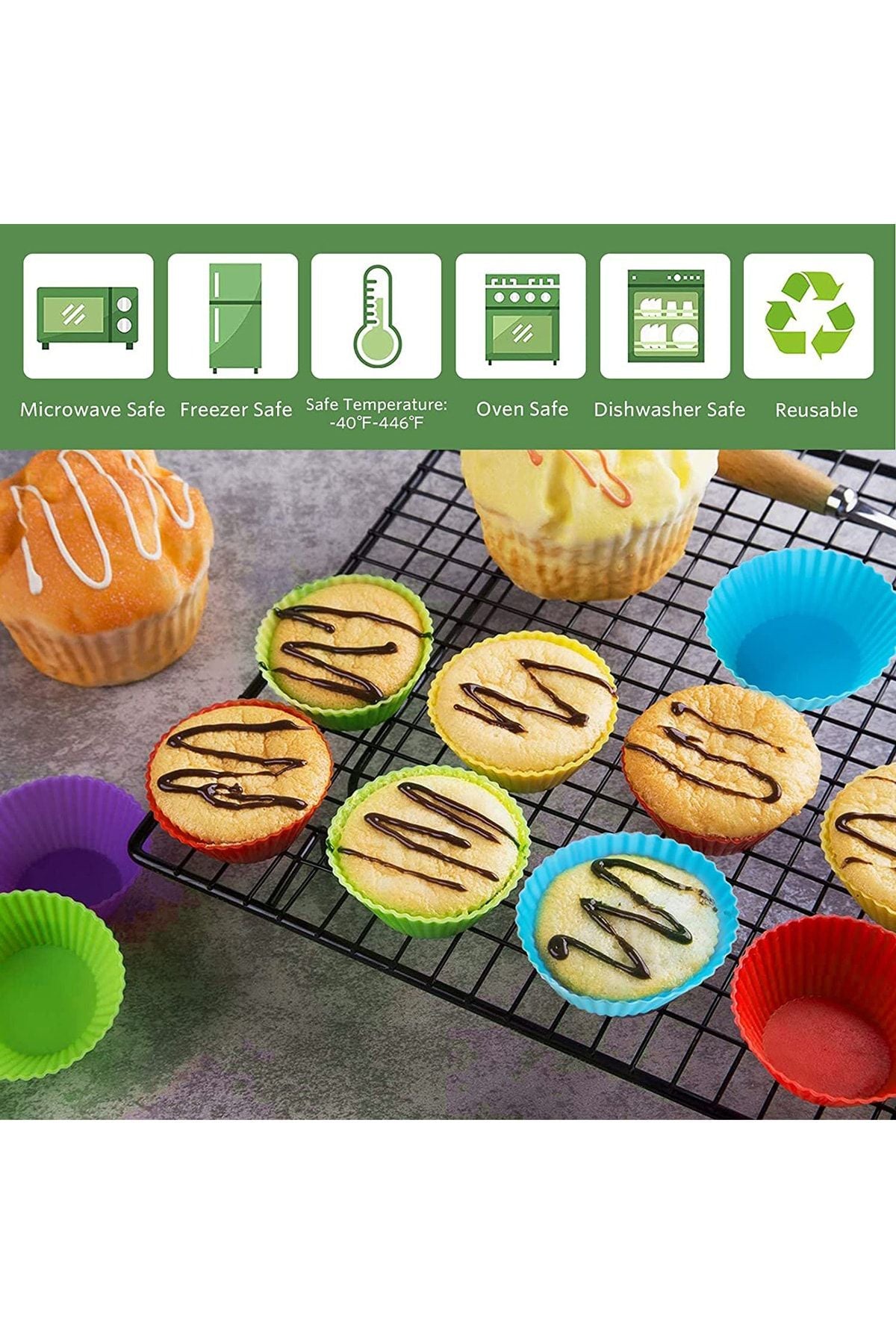 SILVERSTAR Muffin Silicone Mini Cake Mold - 24 Pieces Muffin Cups **Colorful** Non-Stick 5